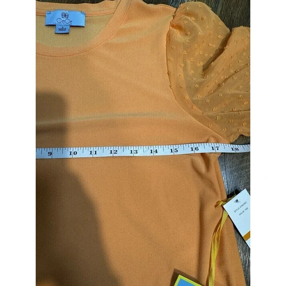 CECE Women's ORANGE Stretch Pouf Sleeve CREW Neck Top S NWT - Picture 8 of 9